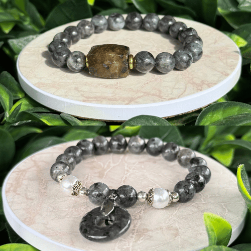 Deux Bracelets en Labradorite Noire